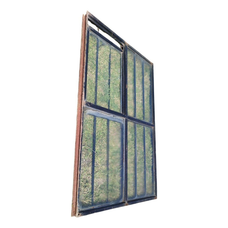 Ventana Fierro Corrediza Con Vidrios Gris Oscuro