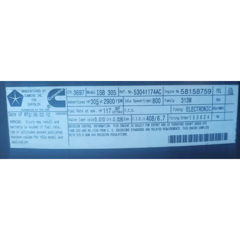 Riel Comun Inyectrores Tubo Diesel Motor Cummins Isb 6,7l