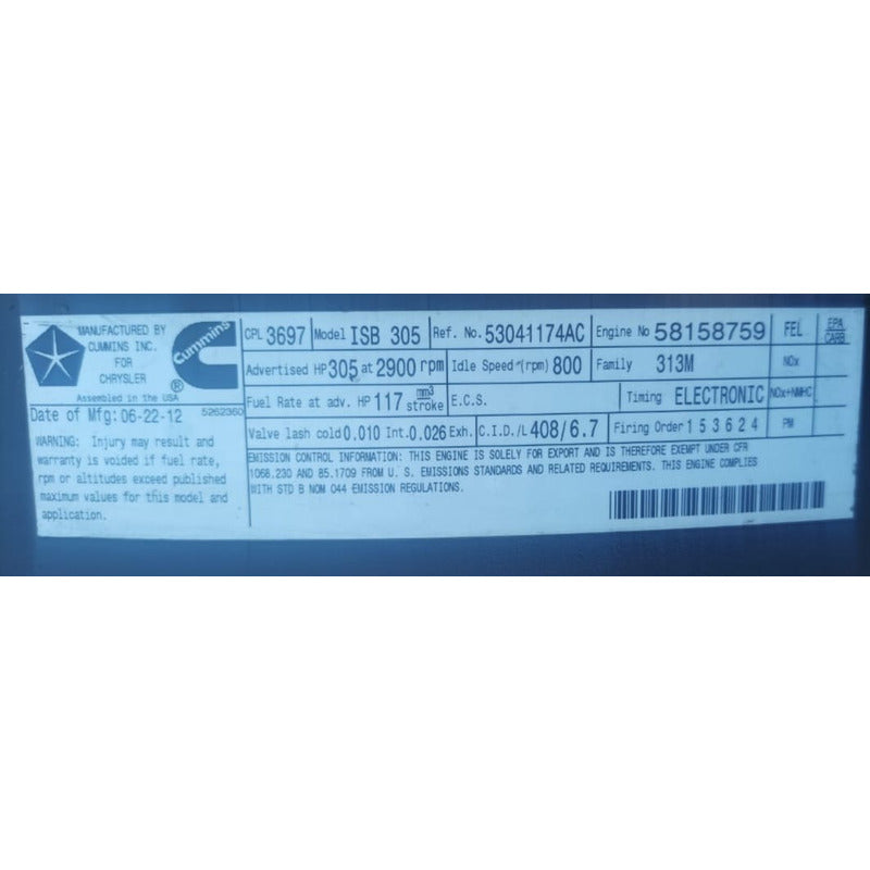 Riel Comun Inyectrores Tubo Diesel Motor Cummins Isb 6,7l